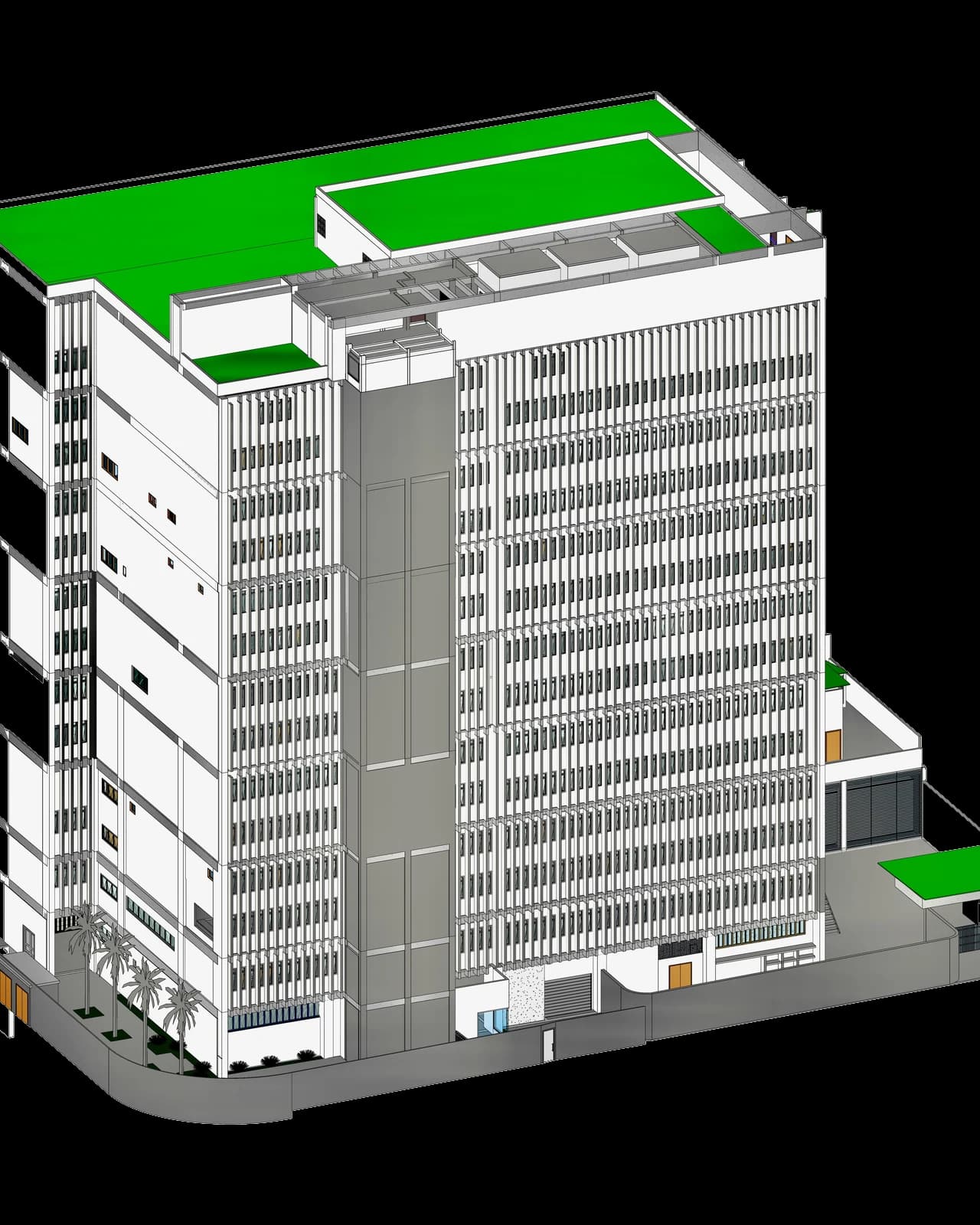 Modelo BIM de edifício com destaque de área de cobertura